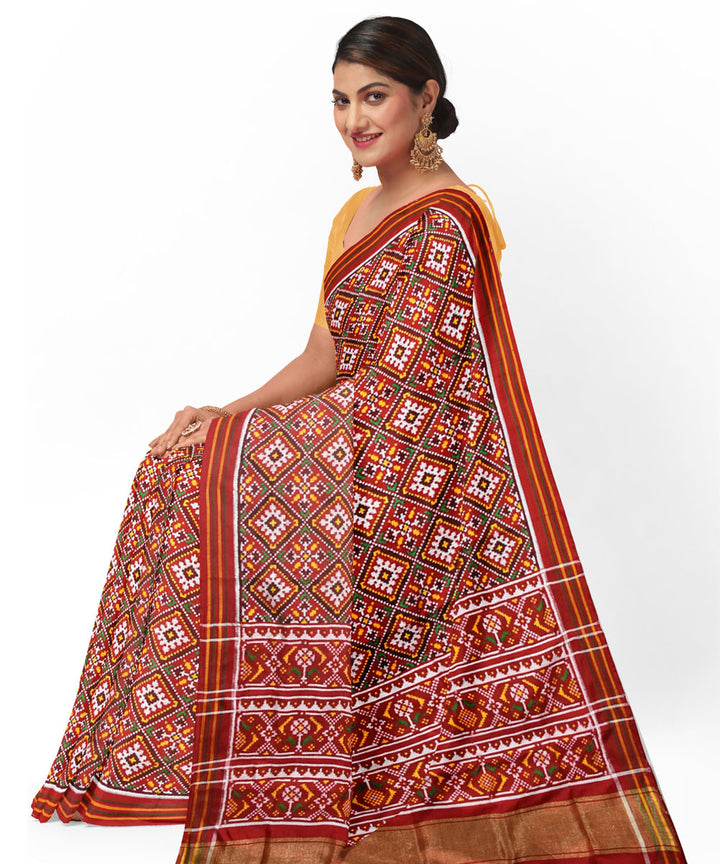 Red white silk handloom patola saree