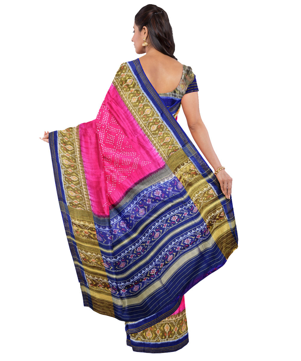 Pink handwoven bandhani patola silk saree