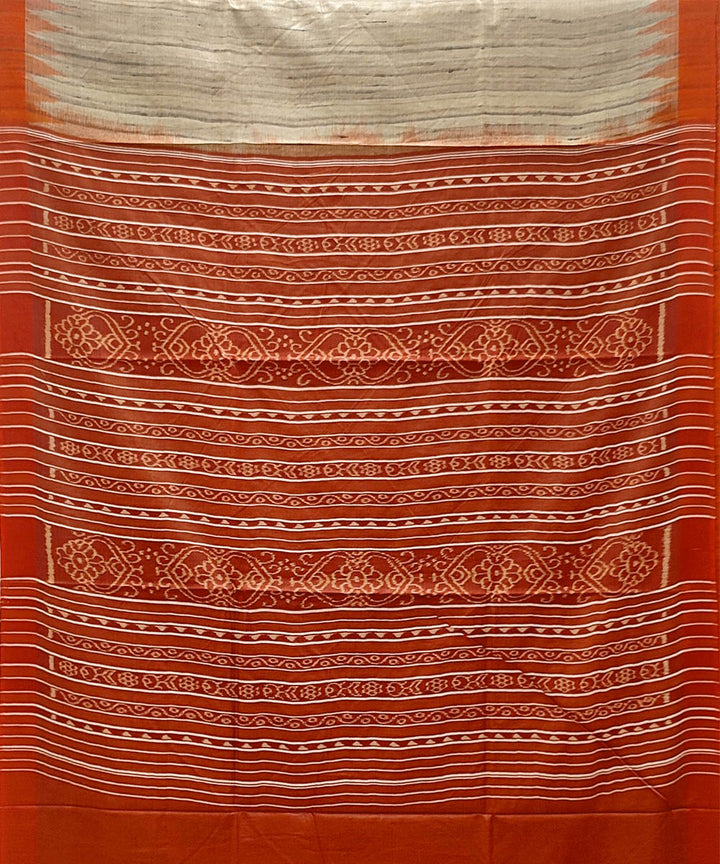 Beige orange gopalpur tussar silk handwoven saree