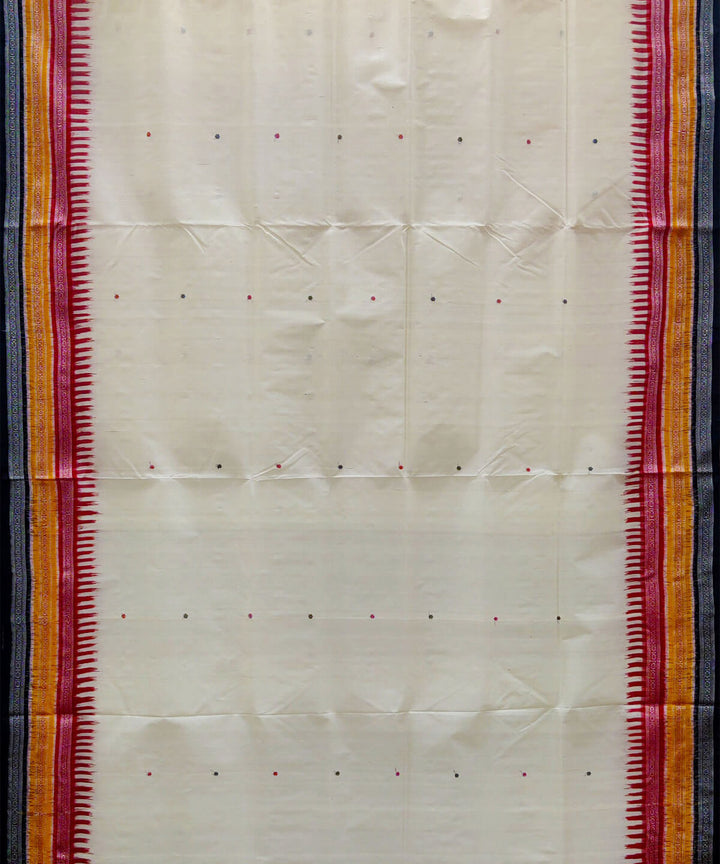 White with red black yellow silk handwoven khandua saree