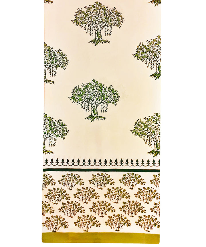 Tree motif block print cotton single bed sheet with pillow cover