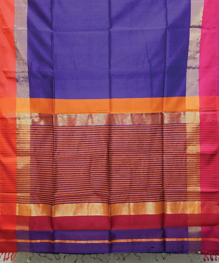 Royal blue handloom cotton silk maheshwari saree