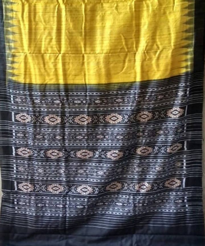 Yellow black handwoven tussar silk saree