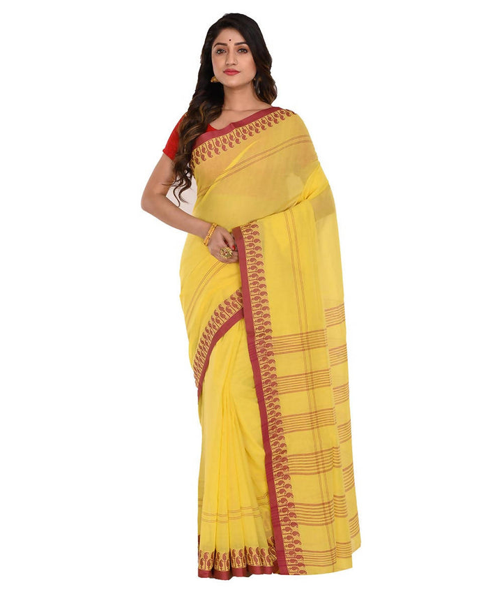 Bengal handloom yellow shantipur cotton saree