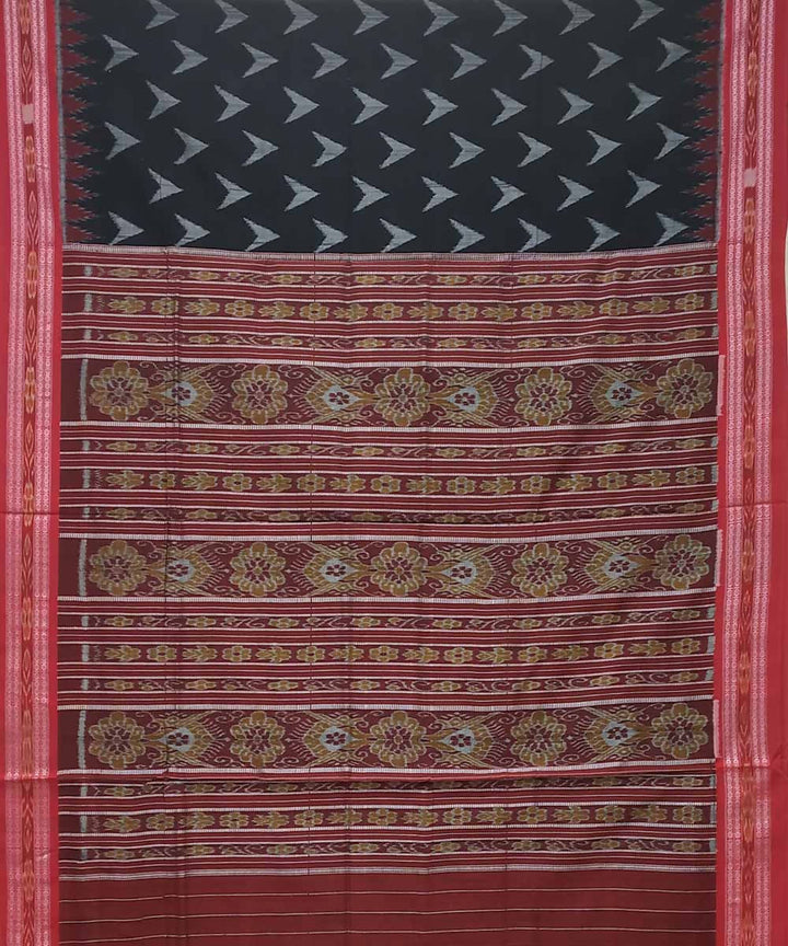 Black red handwoven cotton ikat nuapatna saree