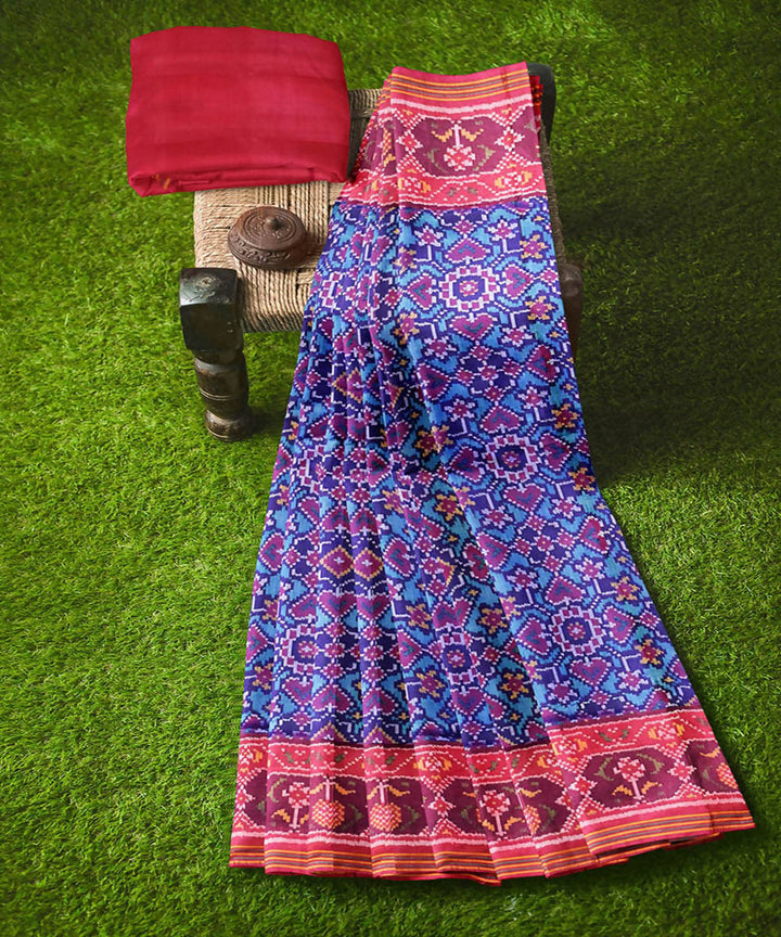 Blue red handwoven patola silk saree