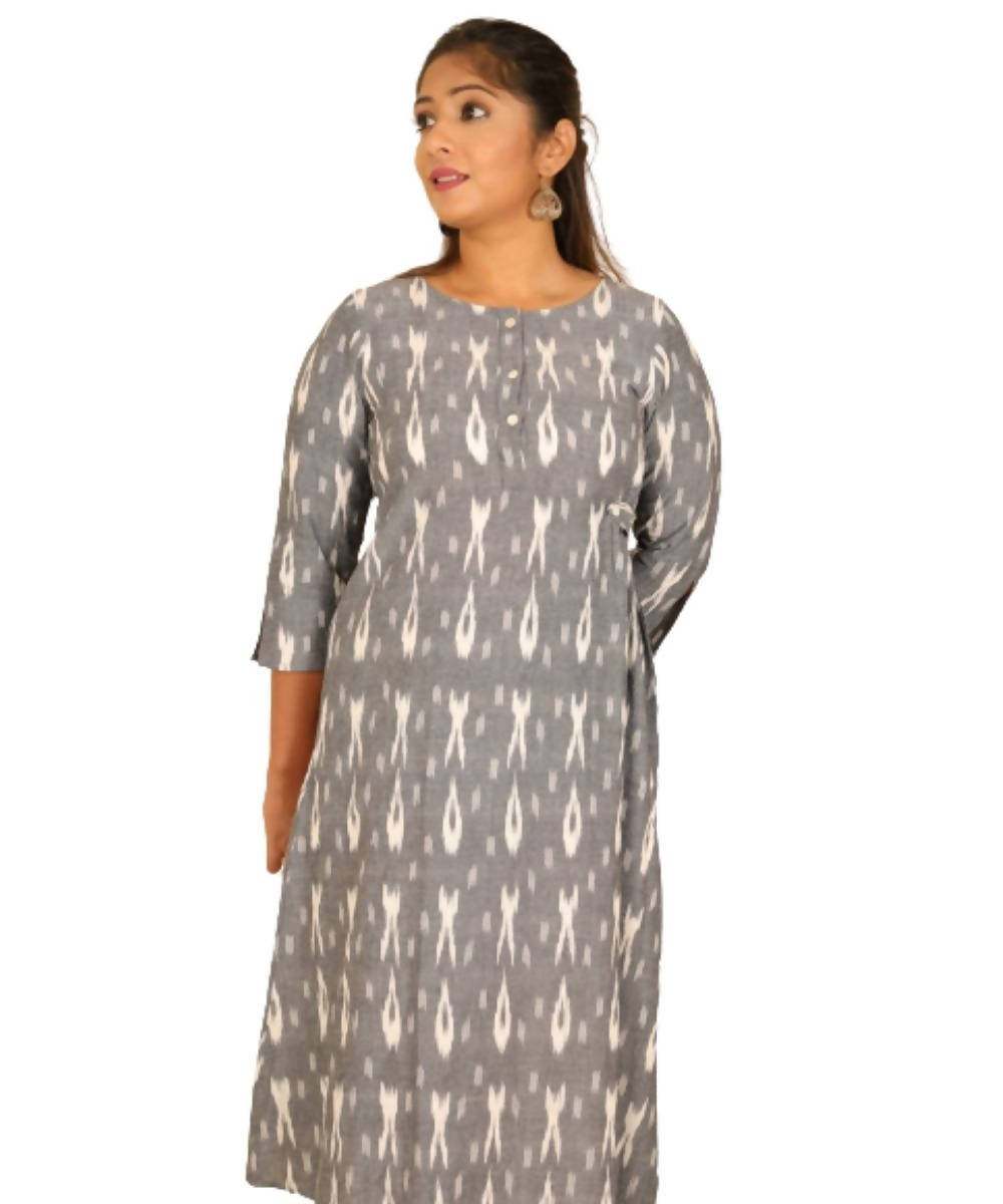 Grey assymetric cotton ikat dress