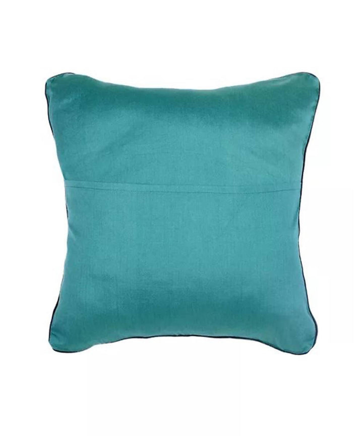 Cyan blue kantha stitch hand embroidery tussar silk cushion cover