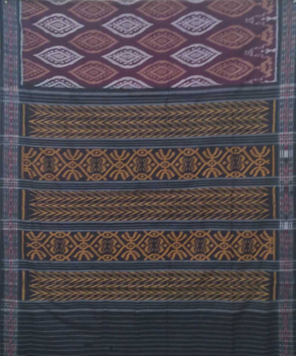Bulgarian rose black handwoven nuapatana ikat cotton saree