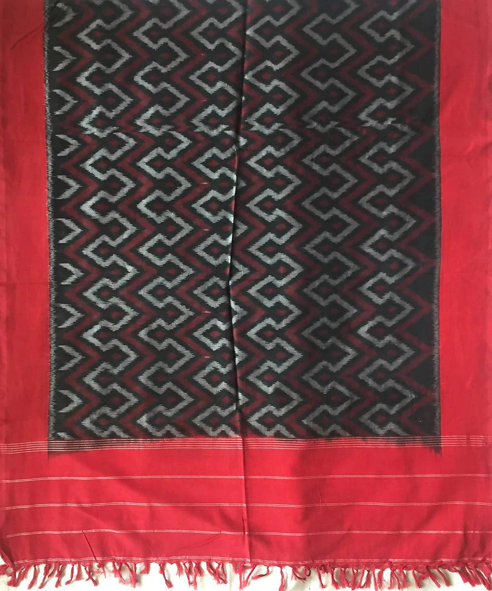 Black red hand woven cotton pochampally ikat dupatta