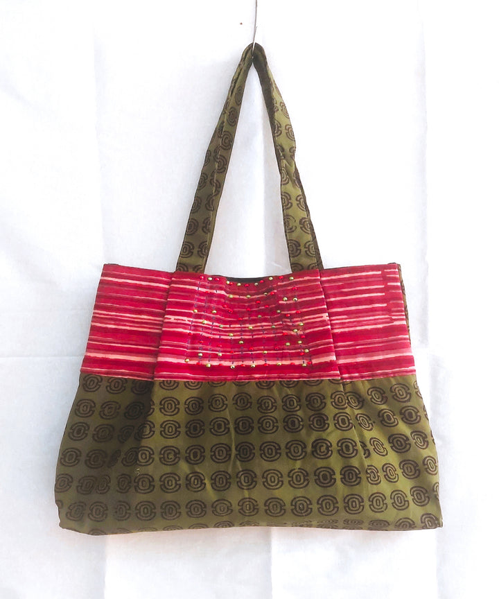 Red green handcrafted vegetable dyed cloth bag