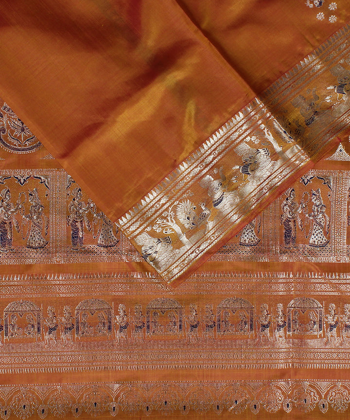 Brown rust handwoven silk swarnachari baluchari saree