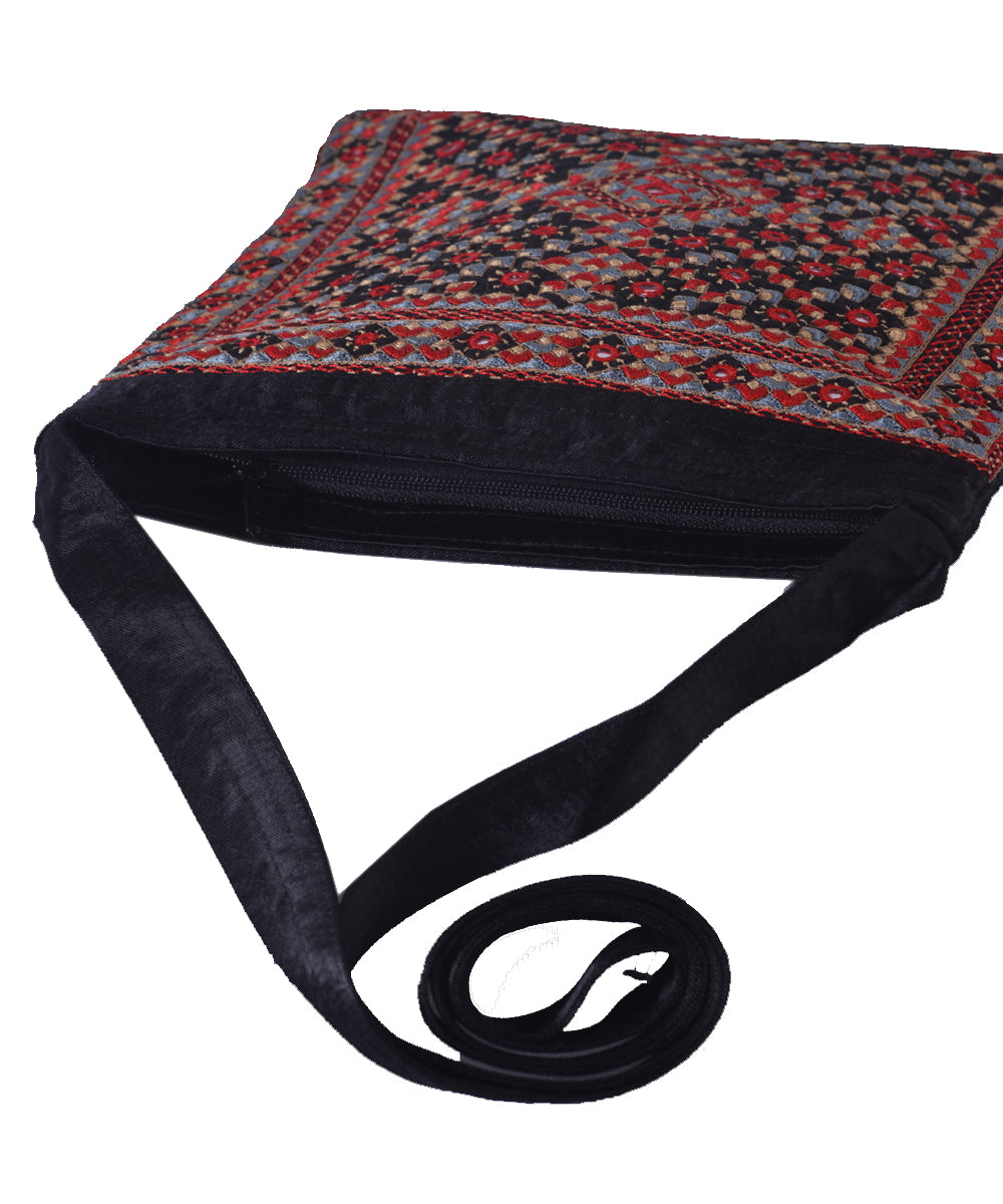 Black multi color kutchy hand embroidery mashroo cross body bag