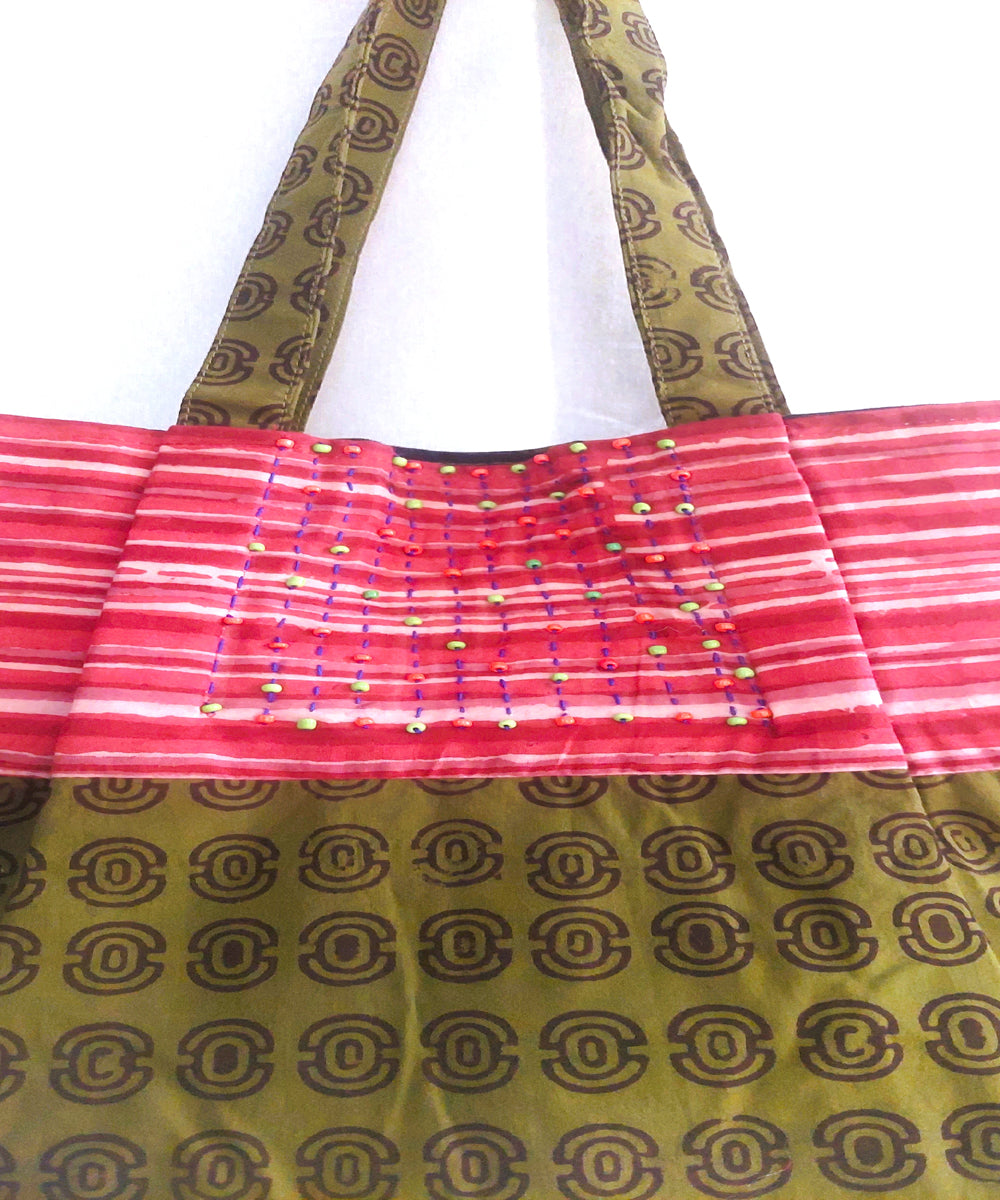 Red green handcrafted vegetable dyed cloth bag