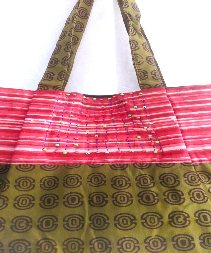 Red green handcrafted vegetable dyed cloth bag