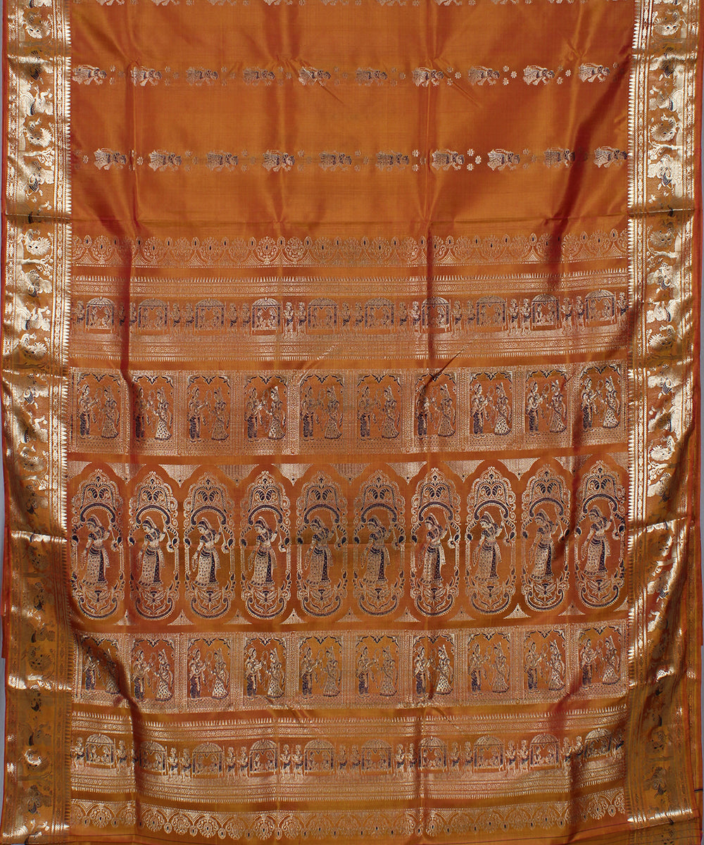 Brown rust handwoven silk swarnachari baluchari saree