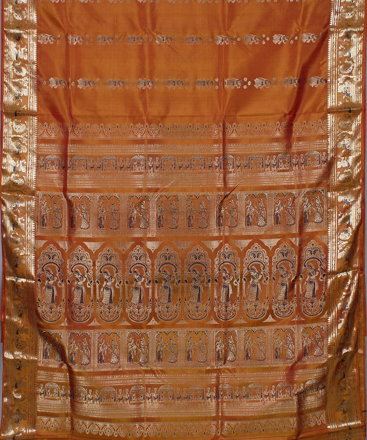 Brown rust handwoven silk swarnachari baluchari saree