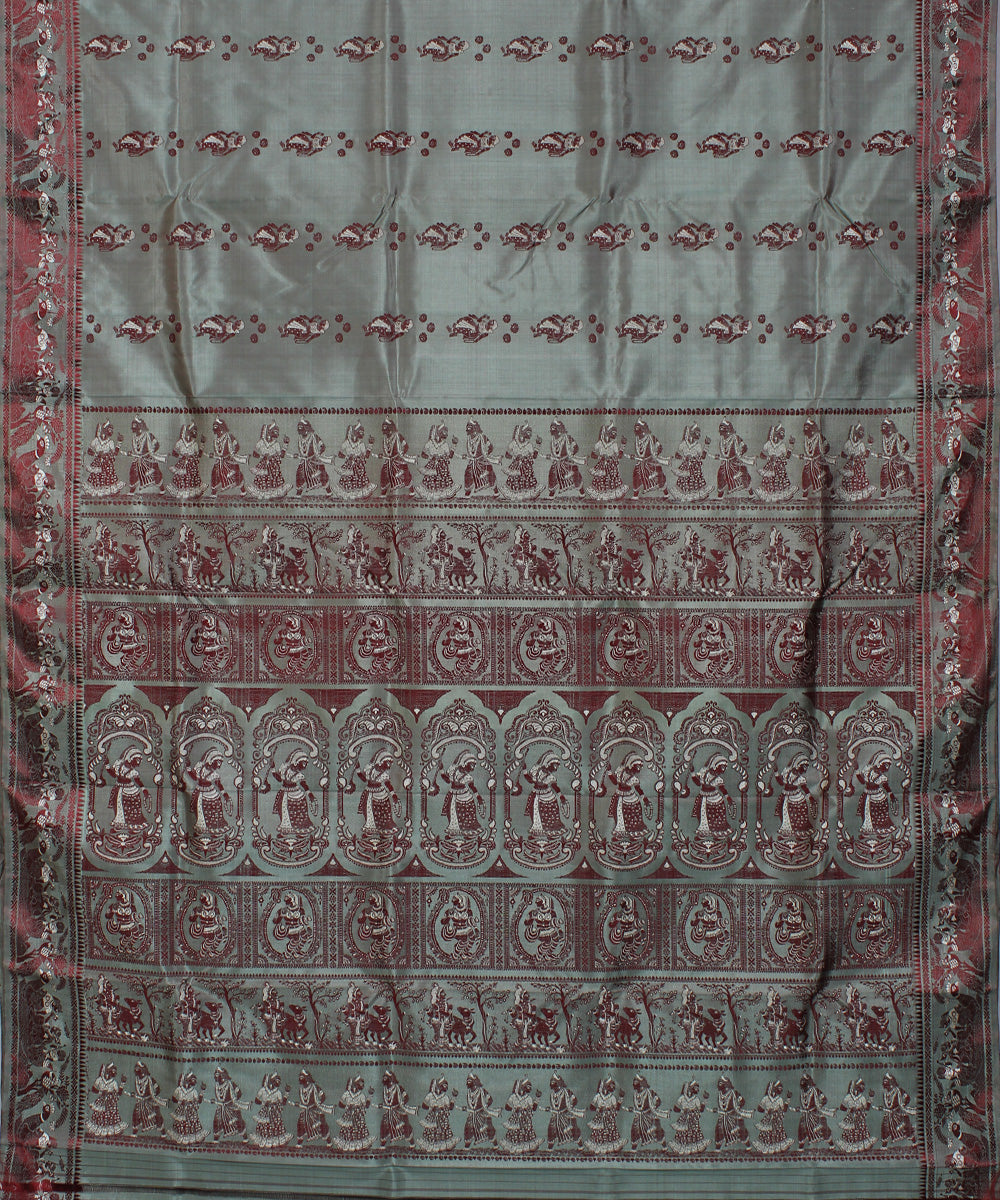 Dual shaded grey and pista handwoven silk baluchari saree