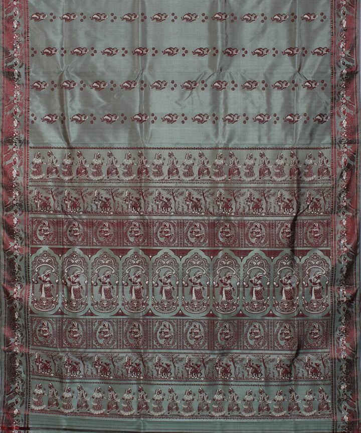Dual shaded grey and pista handwoven silk baluchari saree