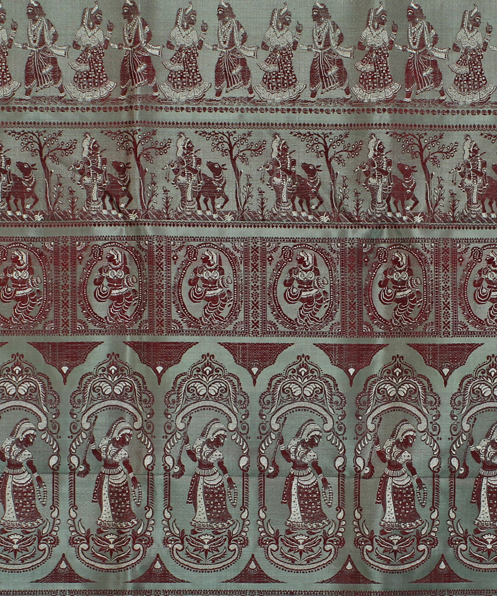 Dual shaded grey and pista handwoven silk baluchari saree