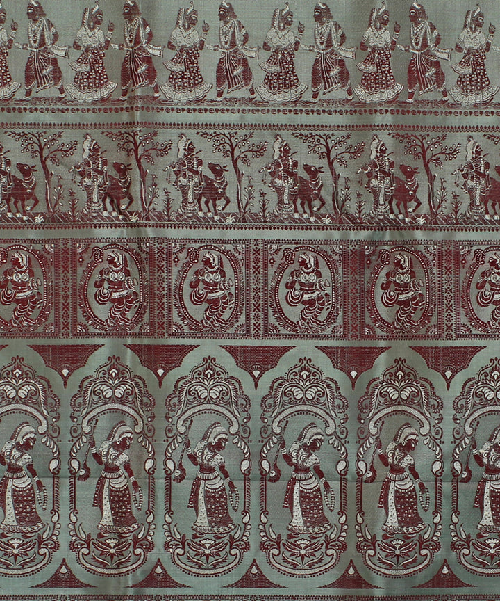 Dual shaded grey and pista handwoven silk baluchari saree