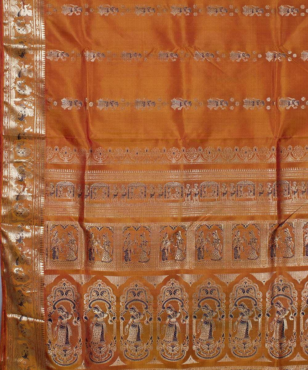 Brown rust handwoven silk swarnachari baluchari saree