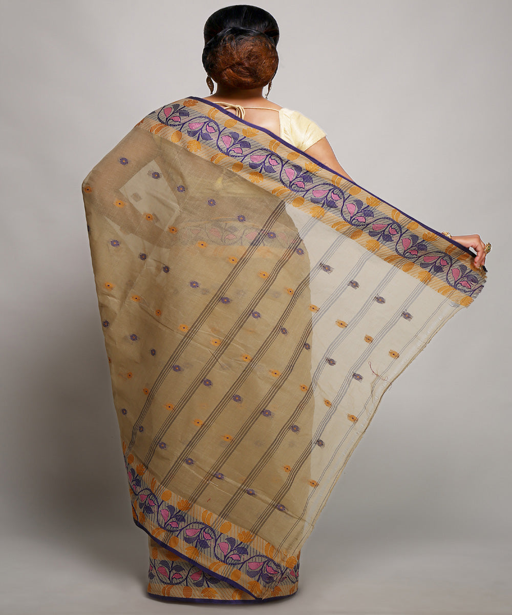 Brown handwoven tangail tant cotton bengal saree