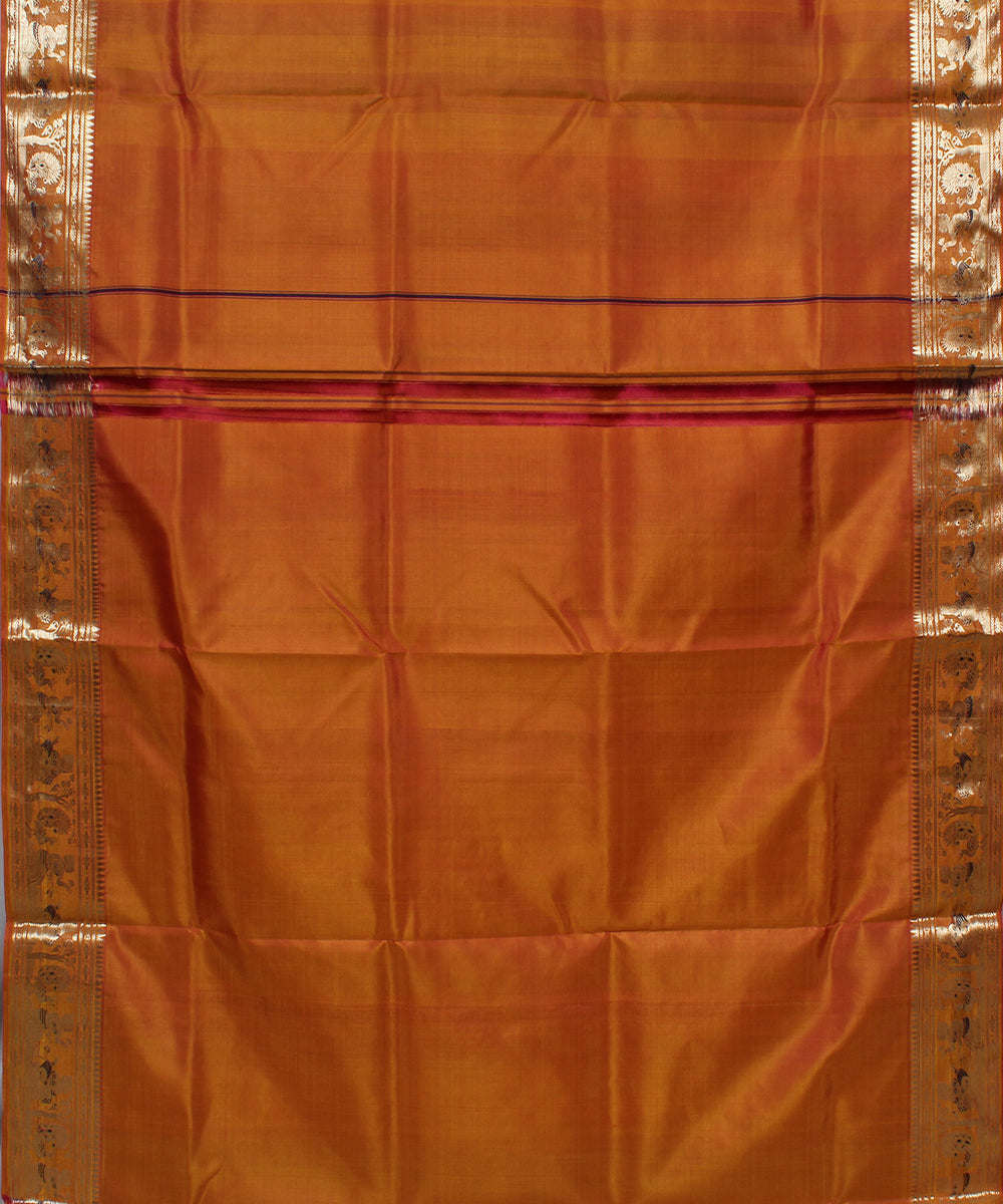 Brown rust handwoven silk swarnachari baluchari saree