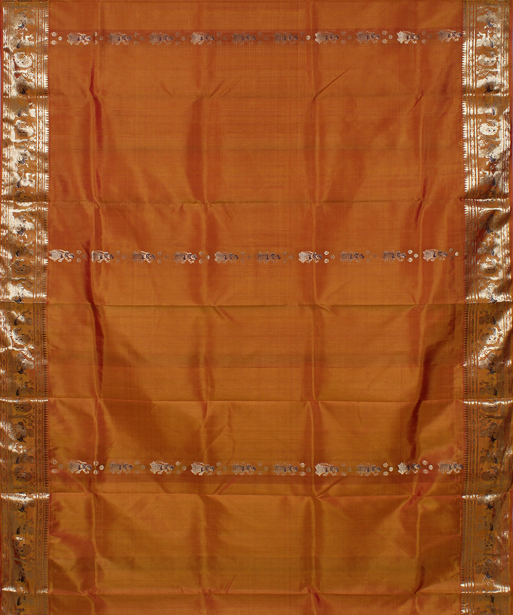 Brown rust handwoven silk swarnachari baluchari saree