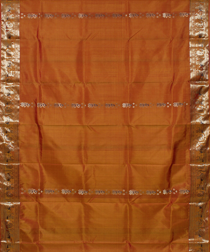 Brown rust handwoven silk swarnachari baluchari saree