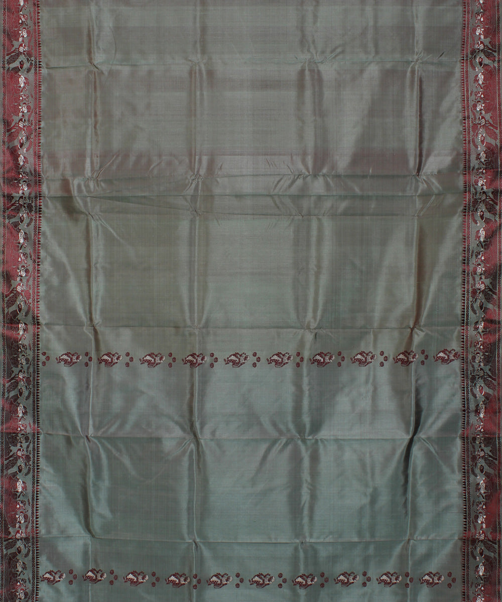 Dual shaded grey and pista handwoven silk baluchari saree