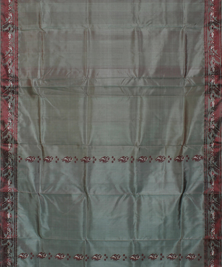 Dual shaded grey and pista handwoven silk baluchari saree