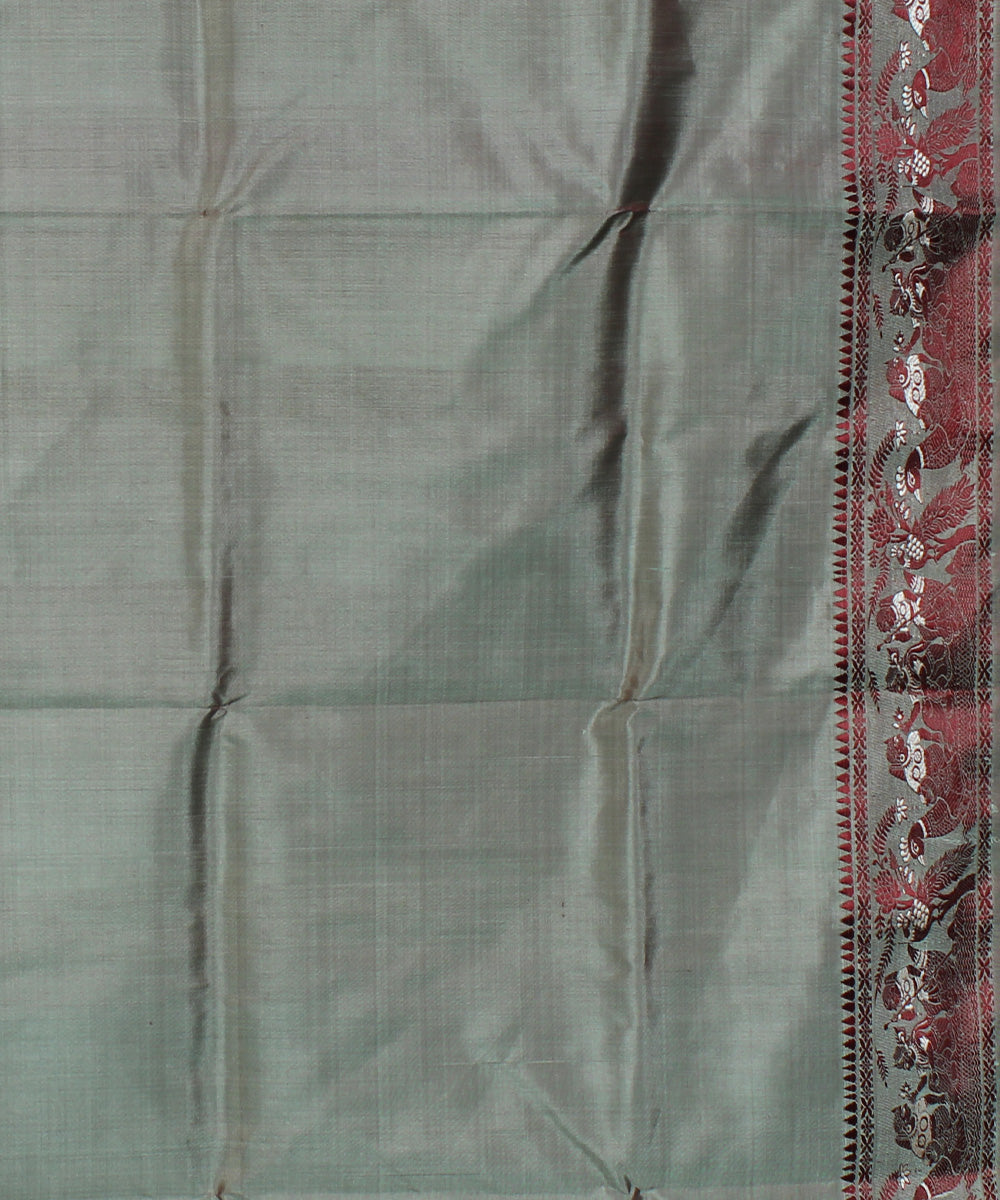 Dual shaded grey and pista handwoven silk baluchari saree