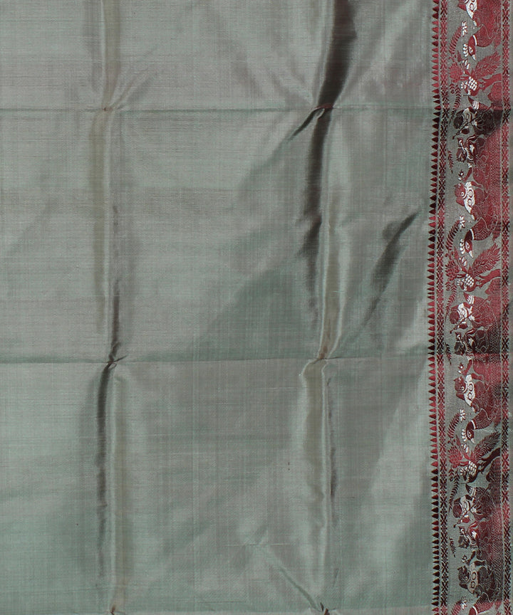 Dual shaded grey and pista handwoven silk baluchari saree