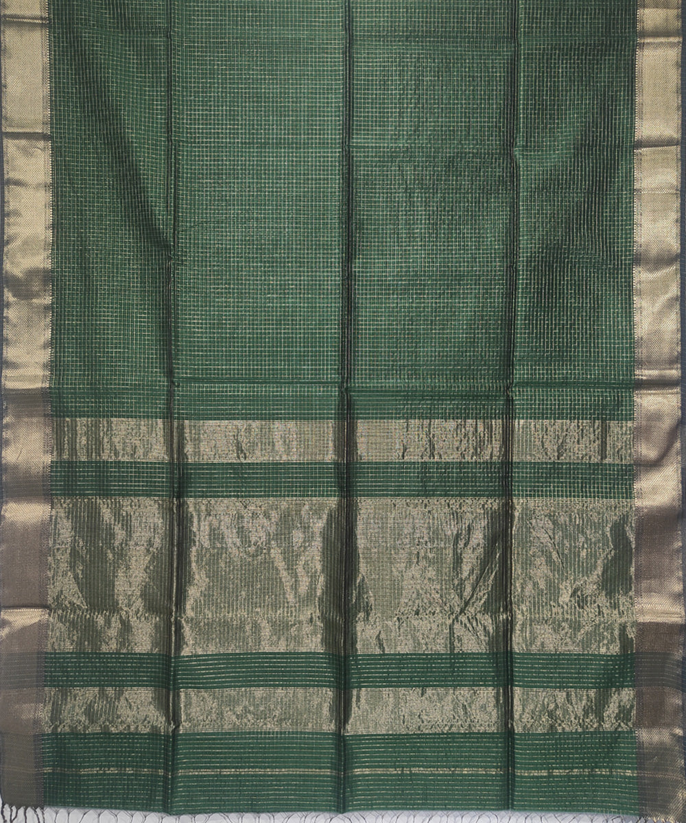 Dark green handwoven cotton silk maheshwari saree