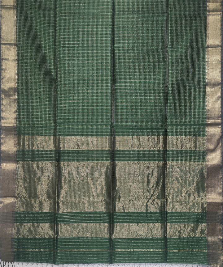 Dark green handwoven cotton silk maheshwari saree
