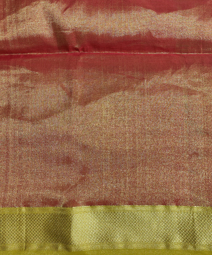 Green and red dual tone handwoven cotton silk maheshwari saree