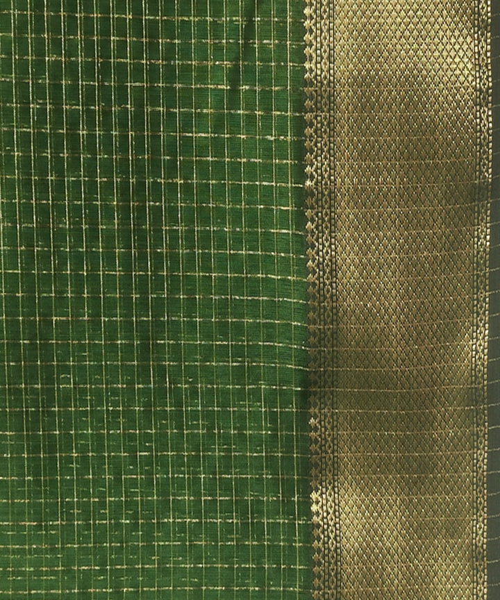 Dark green handwoven cotton silk maheshwari saree