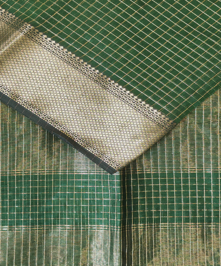 Dark green handwoven cotton silk maheshwari saree