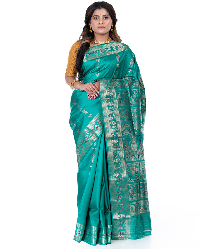 Cyan blue handloom baluchari silk saree