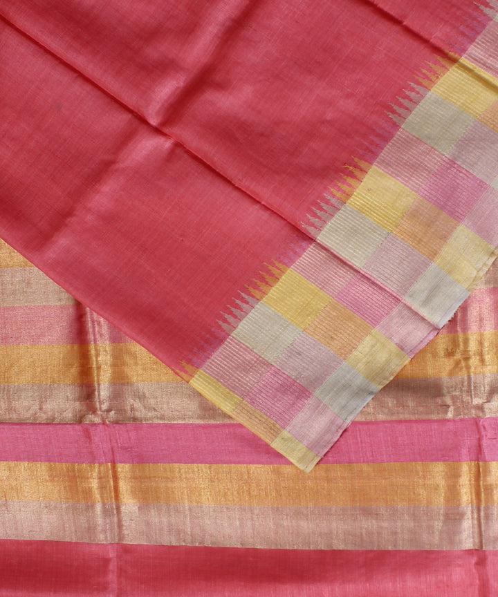 Peach multicolor handwoven kosa tussar silk saree
