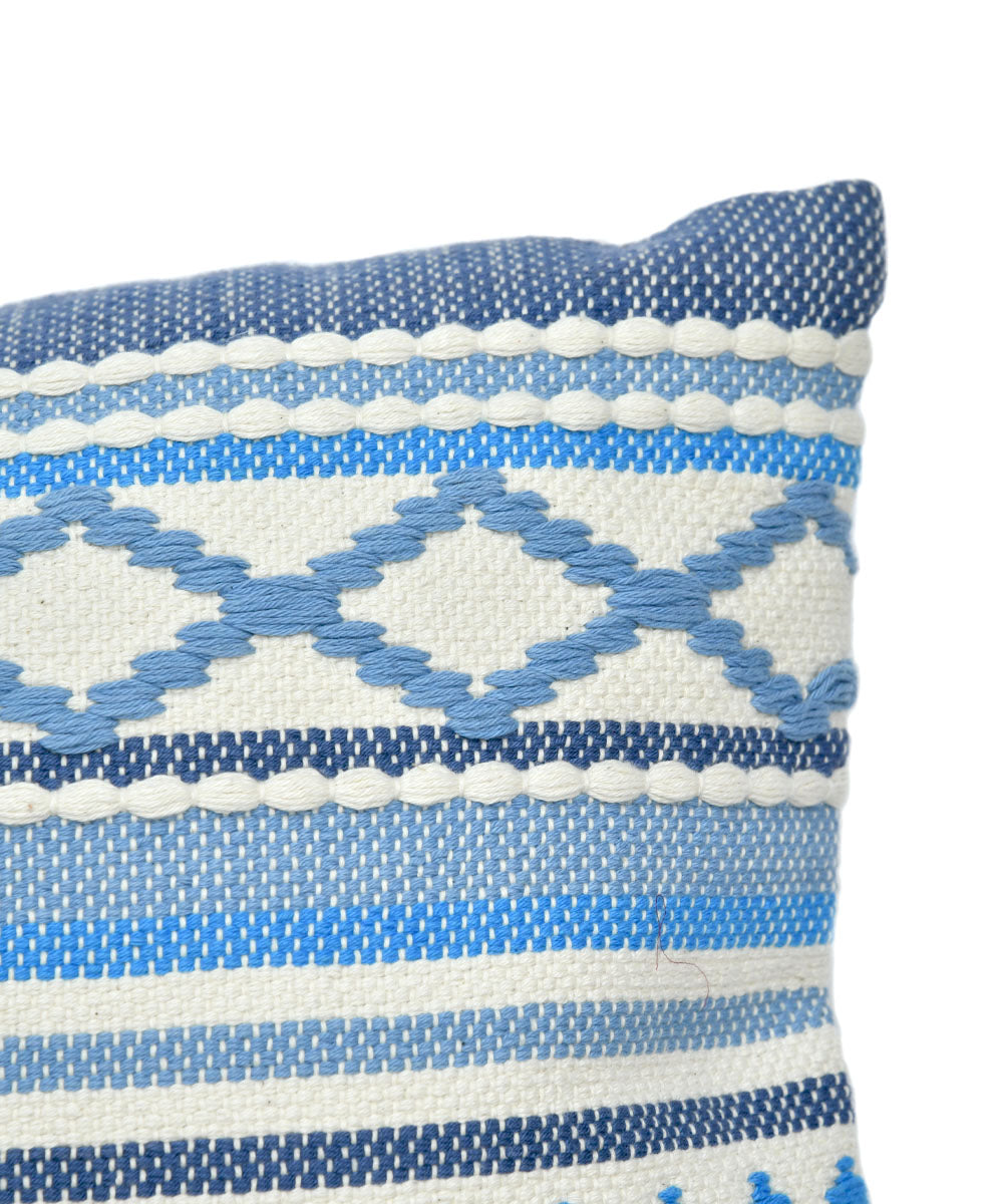 Sky blue white handloom cotton cushion cover
