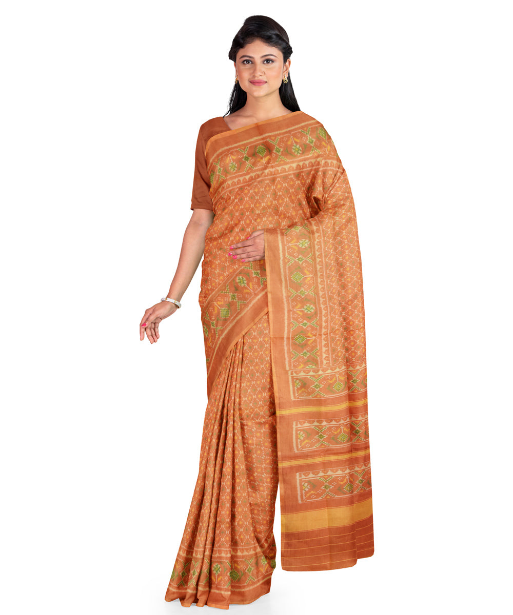 Orange hand woven cotton patola saree