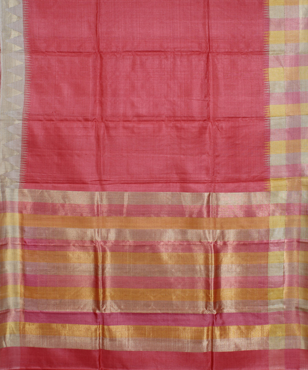 Peach multicolor handwoven kosa tussar silk saree