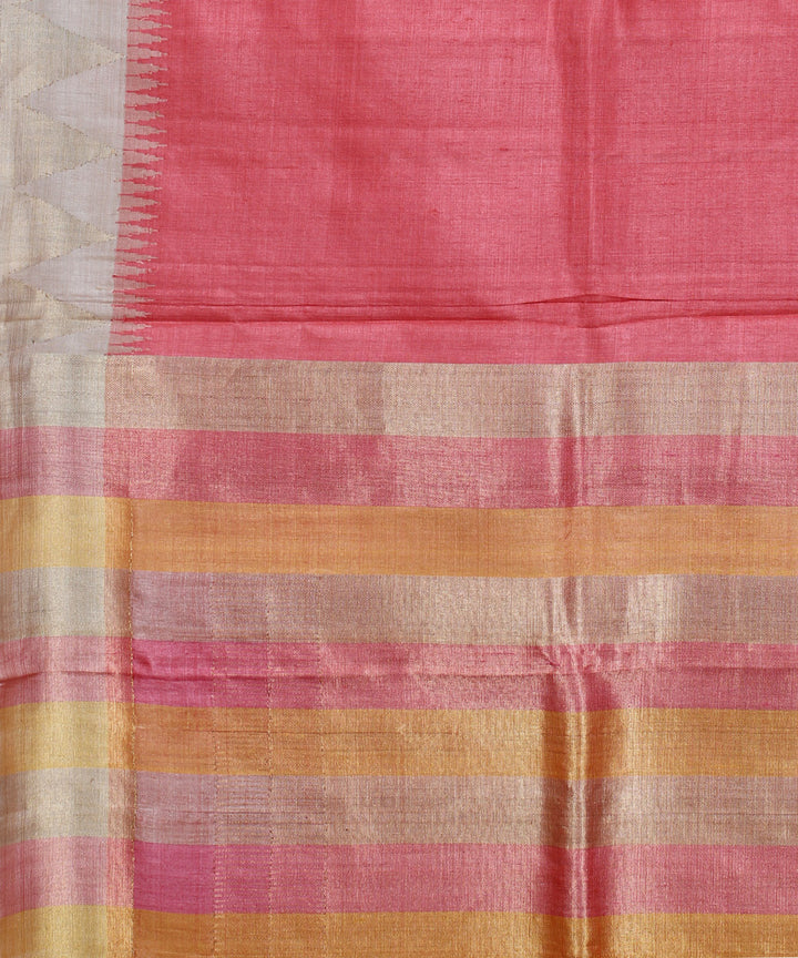 Peach multicolor handwoven kosa tussar silk saree
