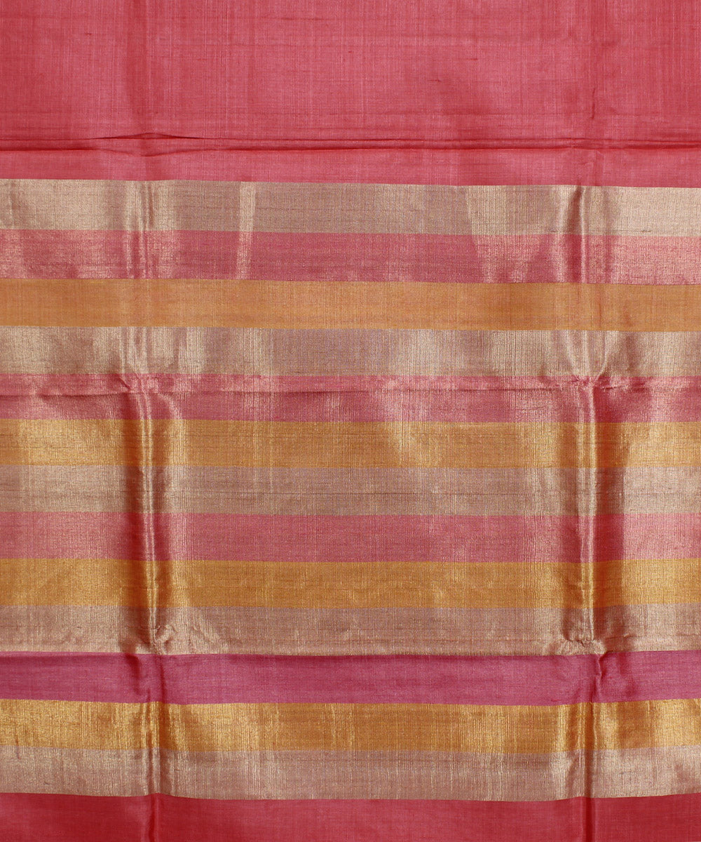 Peach multicolor handwoven kosa tussar silk saree