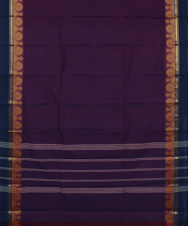 Purple blue border cotton handwoven chettinadu saree