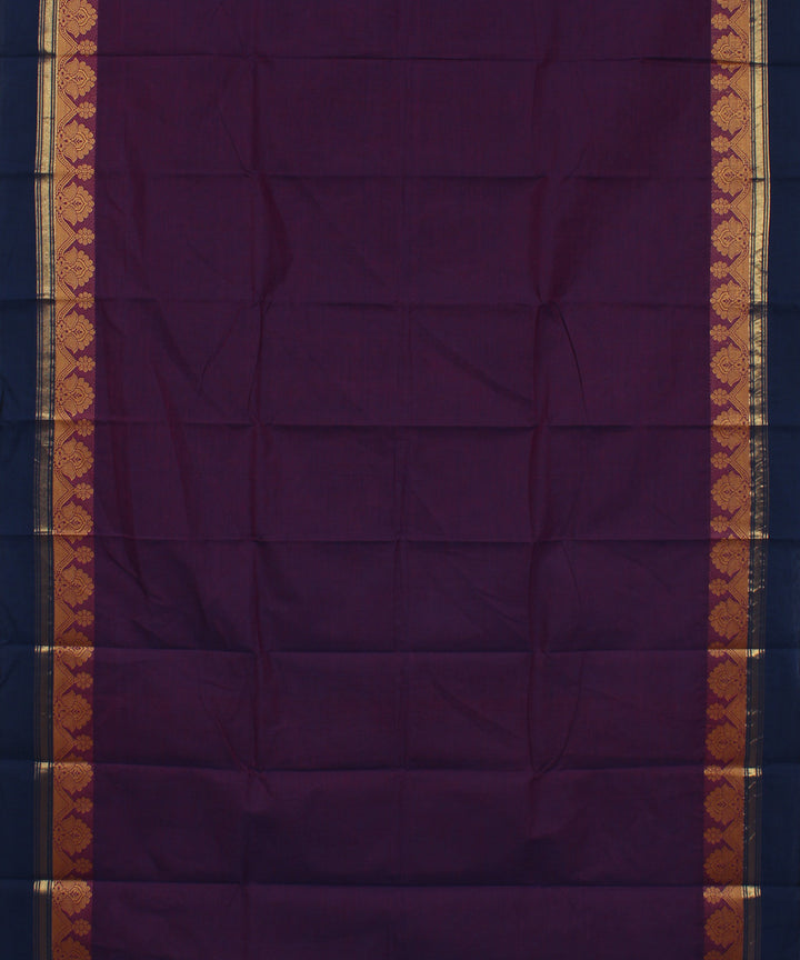 Purple blue border cotton handwoven chettinadu saree