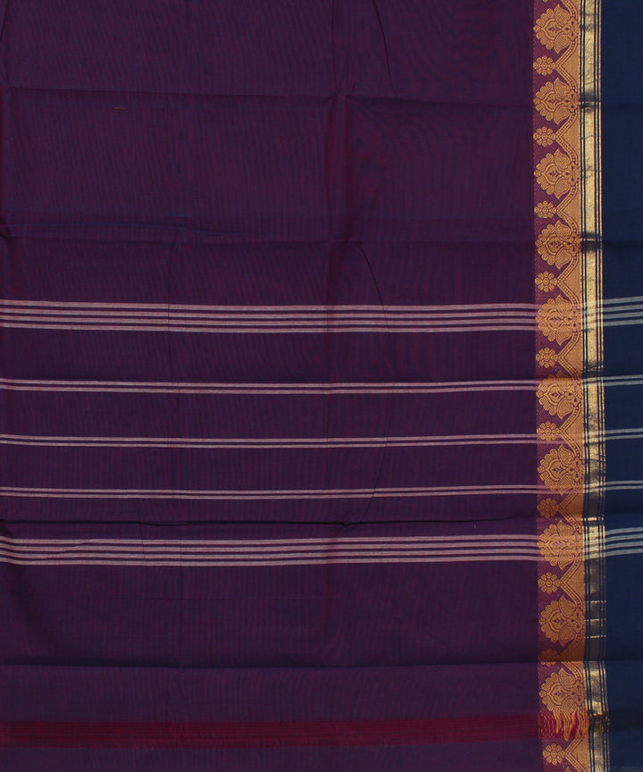 Purple blue border cotton handwoven chettinadu saree