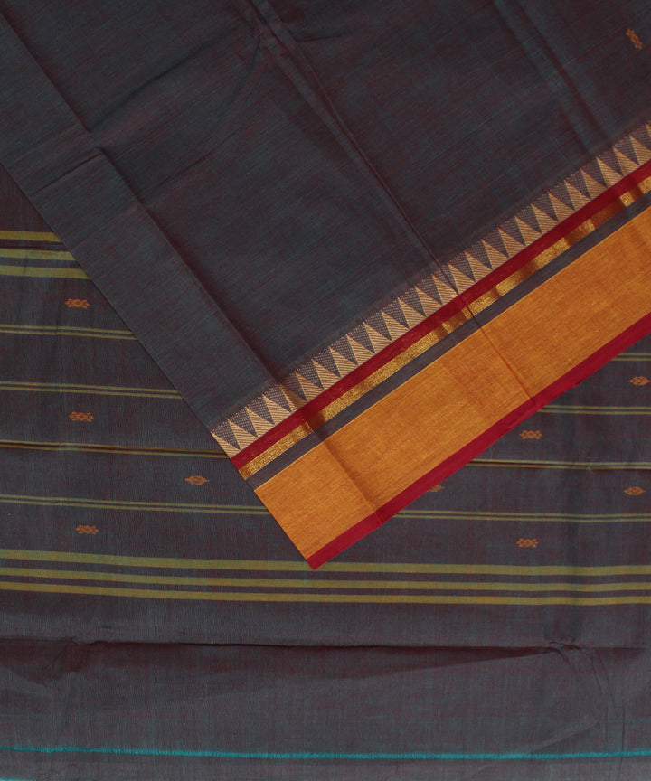 Grey orange border cotton handwoven chettinadu saree